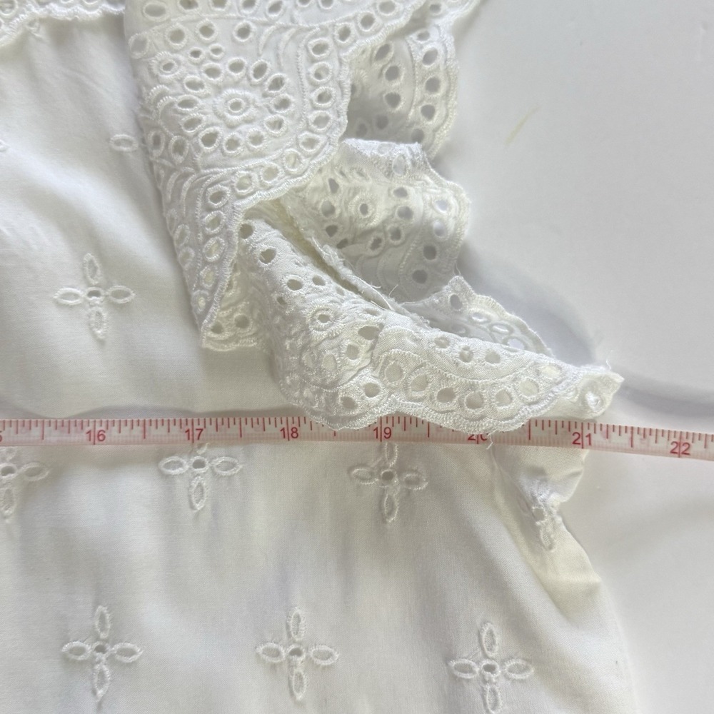 LOFT Women Large White Eyelet Embroidered Flutter Sleeve Tunic Top Boho L Summer - Picture 7 of 7